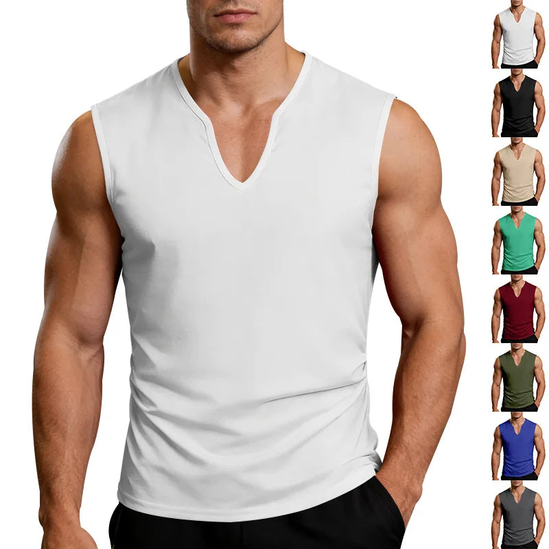 European and American loose and simple men's V-neck casual quick-drying breathable vest holiday sports fitness training vest