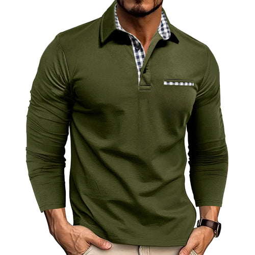 2026 New men's casual and fashionable long-sleeved POLO shirt, lapel and color-block T-shirt, sports and fitness men's clothing