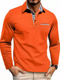 2026 New men's casual and fashionable long-sleeved POLO shirt, lapel and color-block T-shirt, sports and fitness men's clothing