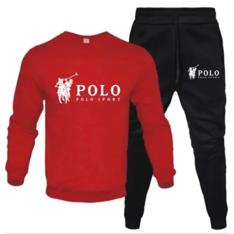 Men's autumn and winter sets of round-neck sweatshirts and jogging pants autumn and winter fashion outdoor fitness and casual