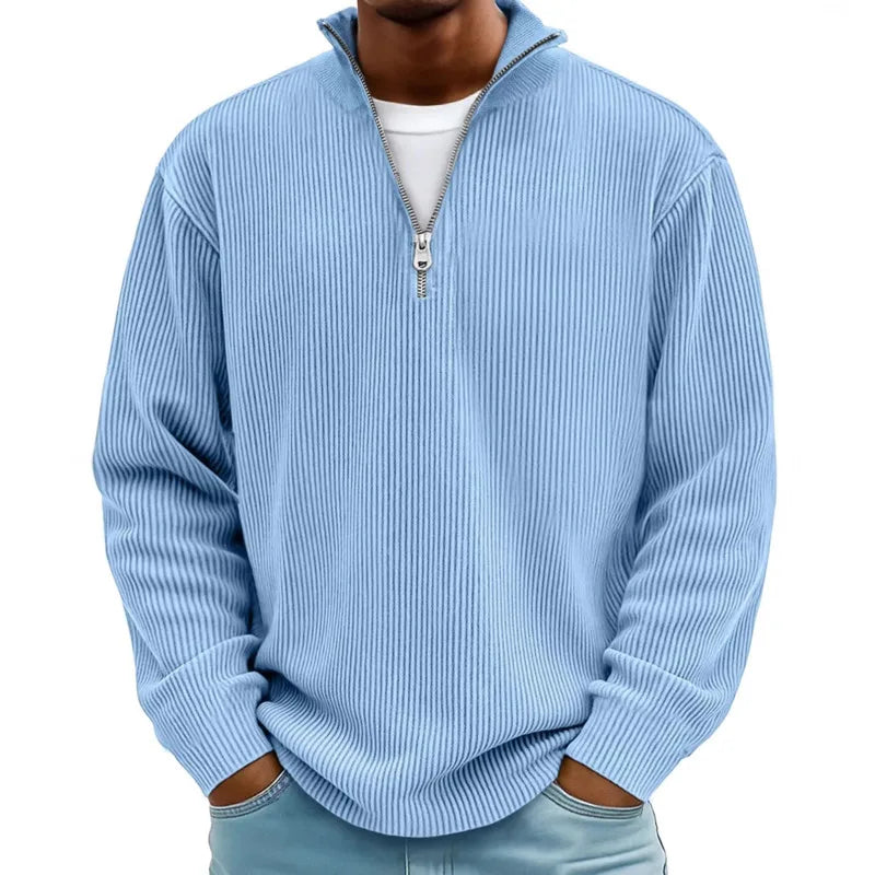 autumn/winter new men's fashion versatile casual stand up collar half zipper design corduroy long sleeved polo shirt sweatshirt